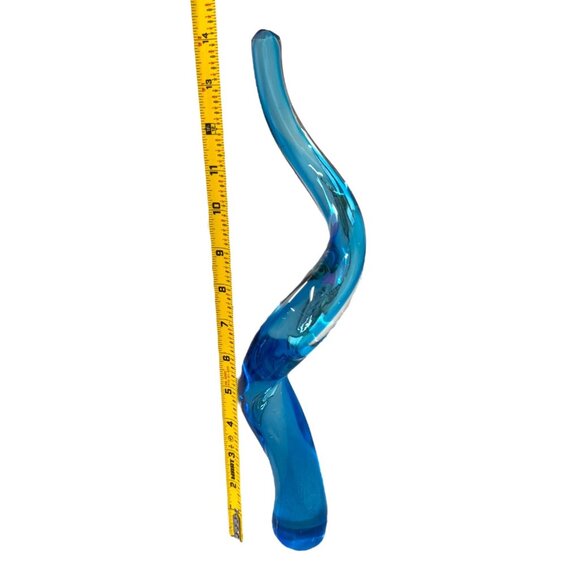 Art Blue Glass Wave Twisted Cone Sculpture Modern Art Decor Curved Abstract MCM - Picture 3 of 9
